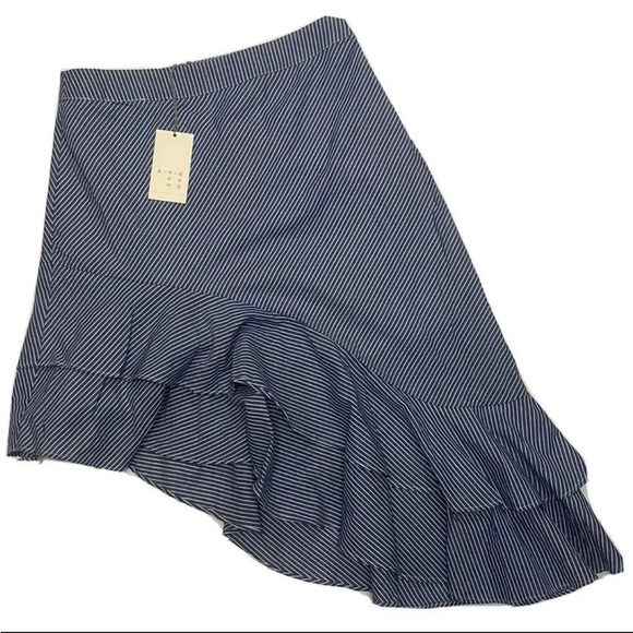 A New Day Skirt  Blue White Stripe Asymmetrical Ruffle Cotton High Waist… - Picture 3 of 11